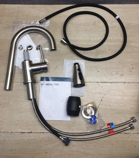 SREWOHS PRO C100009 Küchenarmatur Edelstahl, Ausziehbar, Wasserhahn, I40518