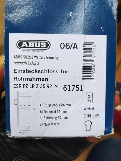ABUS Einsteckschloss für Rohrrahmentür ESR PZ 61751, Silber, I37022