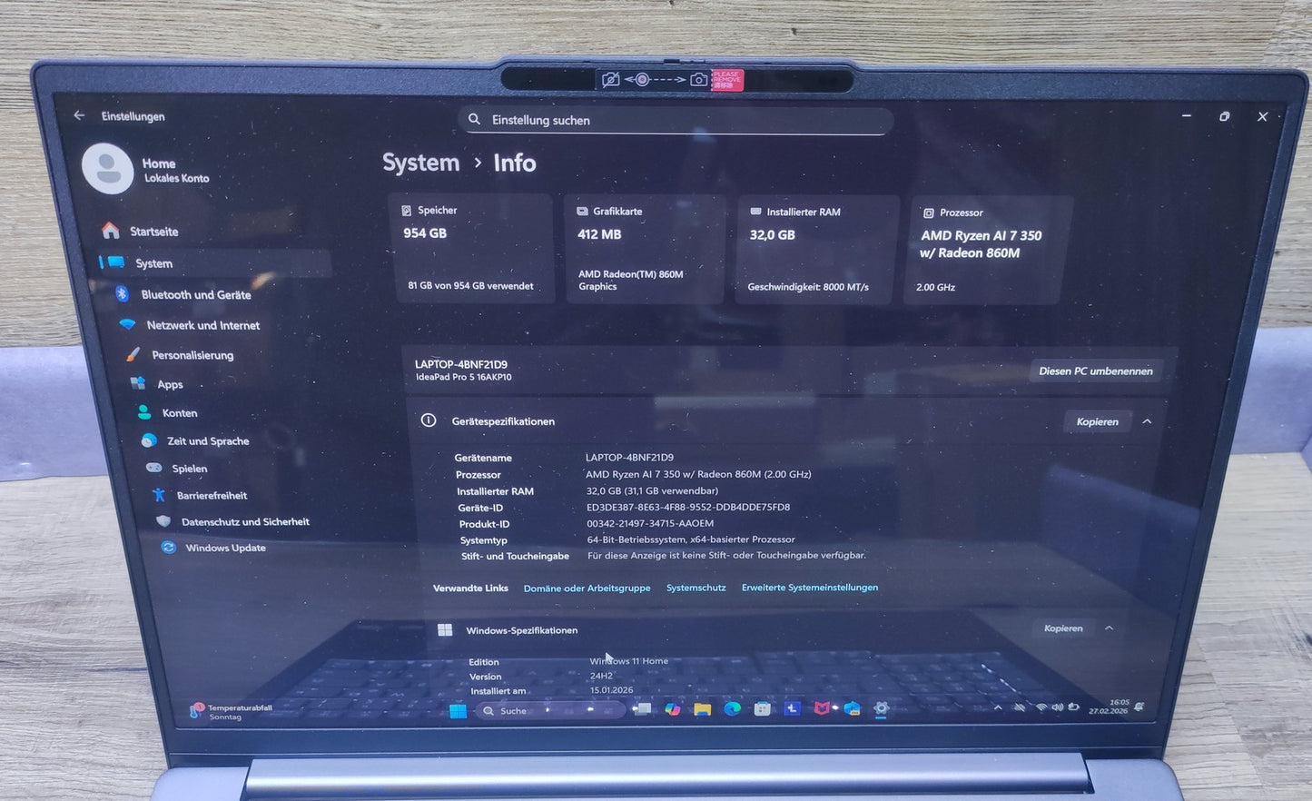 Lenovo IdeaPad Pro 5 16AKP10 Notebook 16" Ryzen AI 7 350 Radeon 860M 32GB 1TB