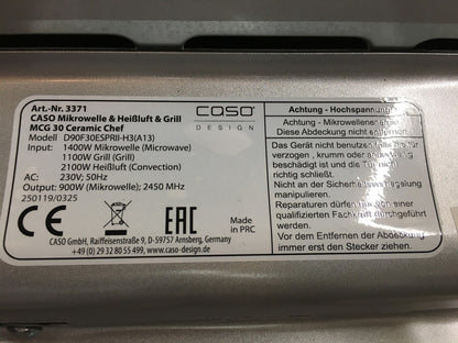 CASO MCG 30 Ceramic chef Mikrowelle mit Grill + Heißluft 2100W 30L, I39389