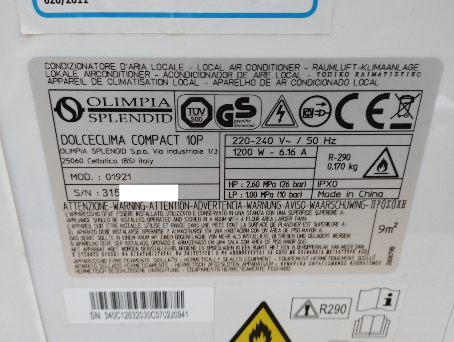 Olimpia Splendid Dolceclima Compact 10P Klimaanlage 10.000 BTU/h, EEK:A, I39625
