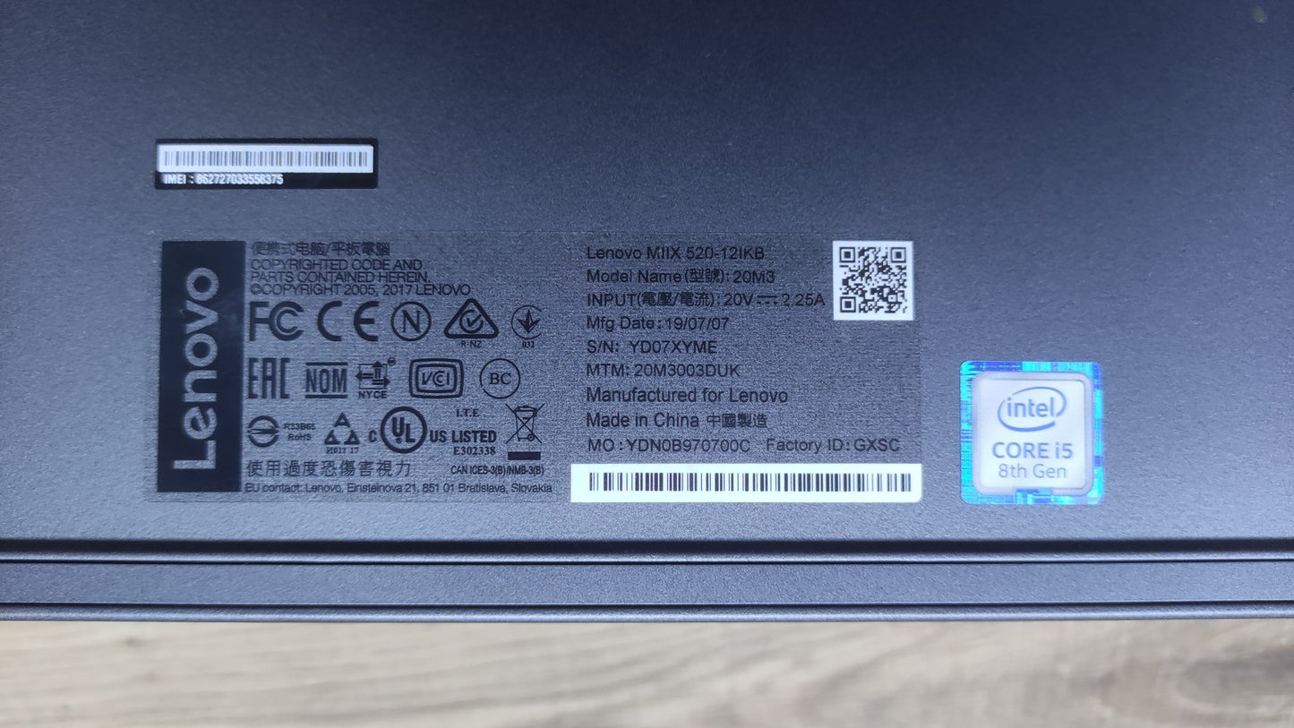 Lenovo IdeaPad Miix 520-12IKB Tablet 12.2 Touch 1920x1200 i5-8250U 8GB 256GB LTE