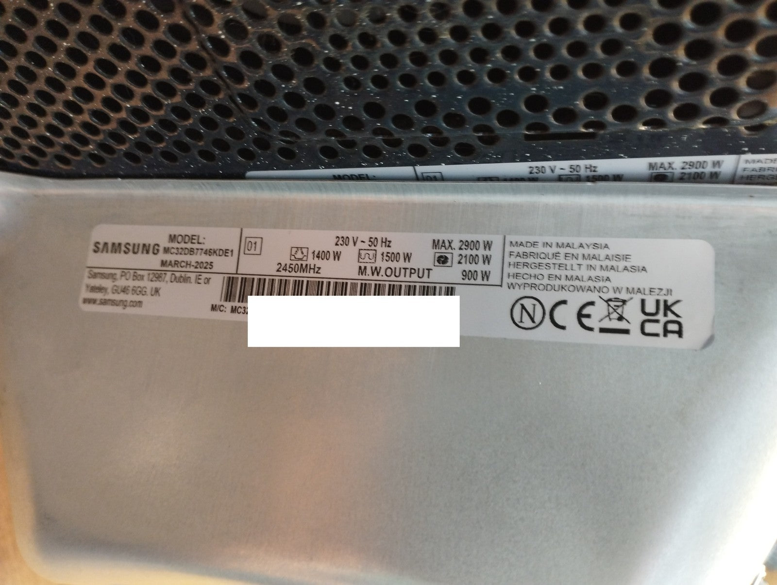 Samsung MC32DB7746KDE1 Mikrowelle mit Grill/Heißluft, 32L,schwarz, I39564