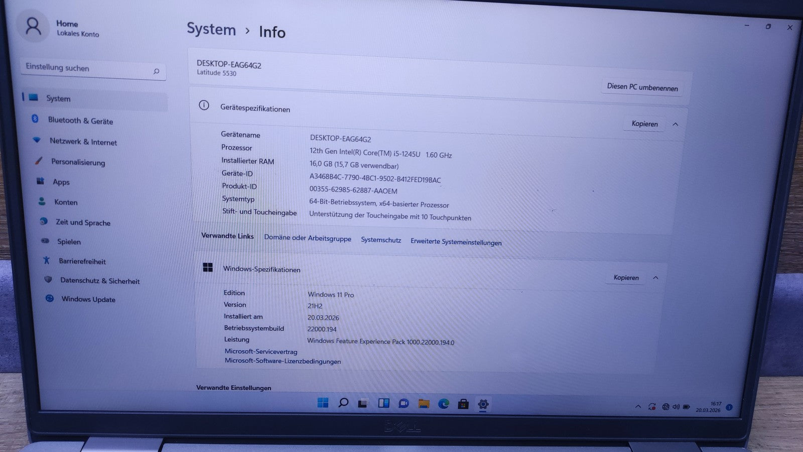 Dell Latitude 5530 Notebook 15.6" Touch FHD i5-1245U 16GB 256GB Thunderbolt LTE