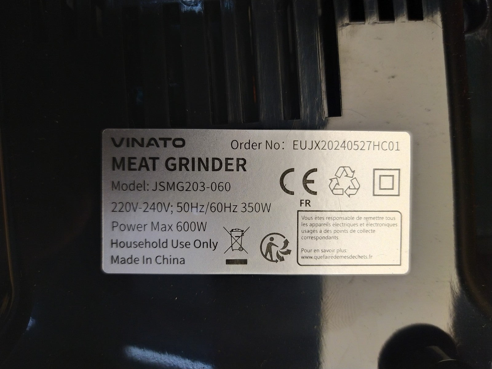 VINATO JSMG203-060  Fleischwolf Elektrisch, 600W, I36067