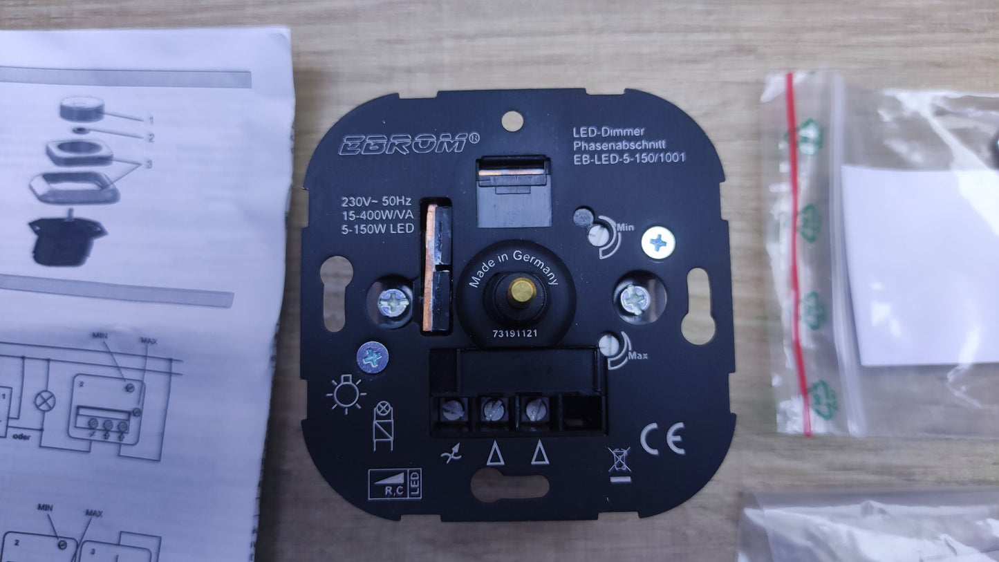 EBROM LED Dimmer Drehdimmer + Dimmerabdeckung 11378989 weiß, Unterputz, I36381