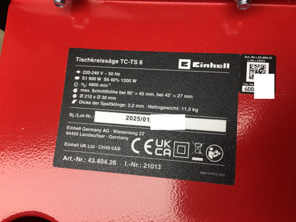 Einhell Tischkreissäge TC-TS 8 (4340426), 1200 Watt, 45 mm Schnitthöhe, I37181