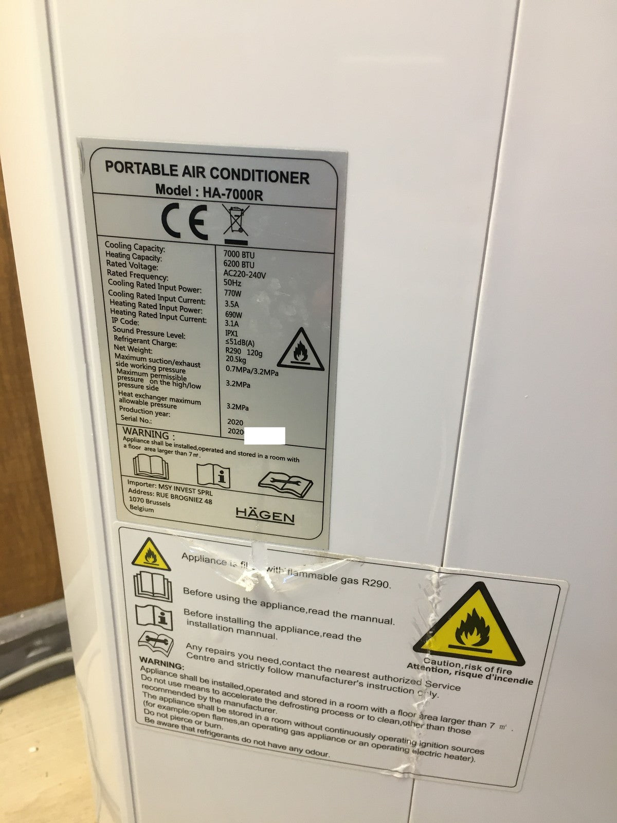 Hägen mobile Klimaanlage HA-7000R, 7000BTU, Klimagerät, I39720