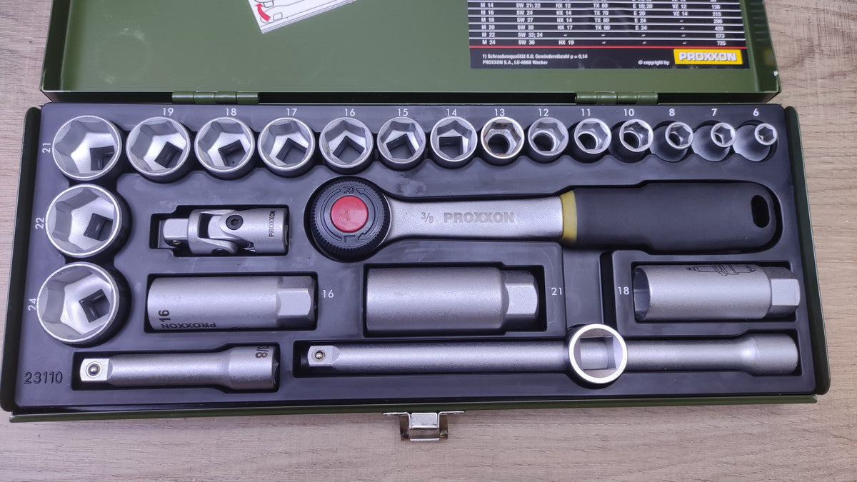 PROXXON 23110 Steckschlüsselsatz, mit 3/8"-Umschaltratsche, 24-tlg., I40918
