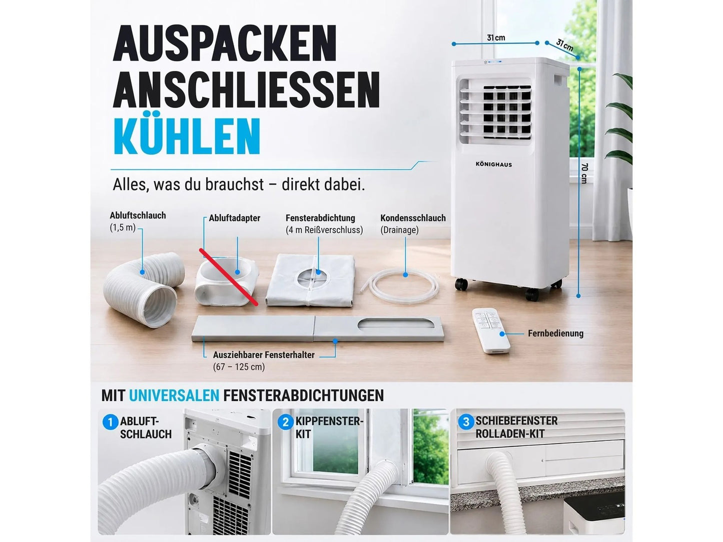 Könighaus mobile Klimaanlage KH-AC-7000, 7000BTU, Klimagerät, I39772