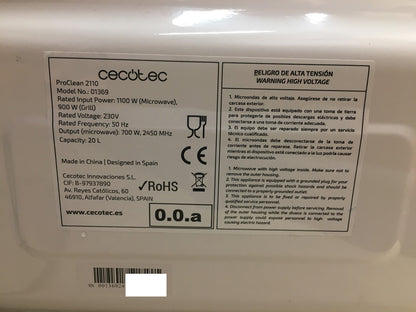 Cecotec ProClean 2110 Mikrowelle (01369), 20L, I36575