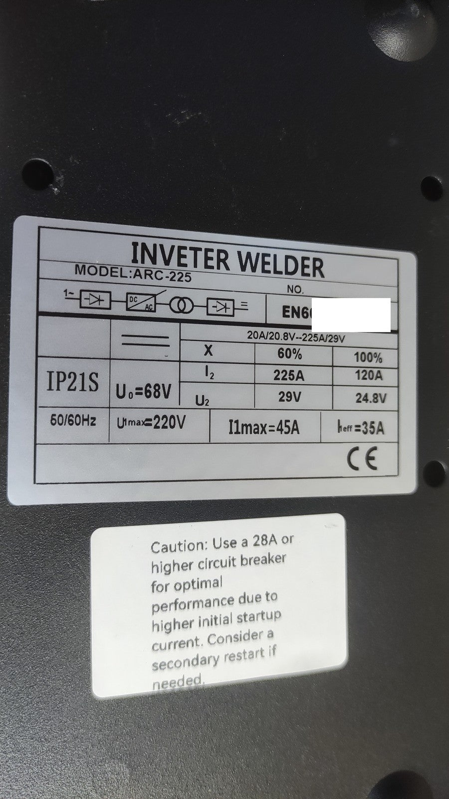 Hlieeosfcn ARC-225 MMA Elektrodenschweißgerät 120A, I38384