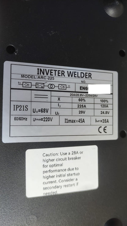 Hlieeosfcn ARC-225 MMA Elektrodenschweißgerät 120A, I38384