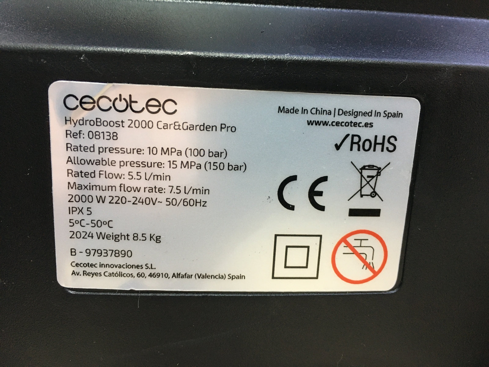 Cecotec 08138 Hochdruckreiniger HydroBoost 2000 Car&Garden Pro, 2000 W, I32074