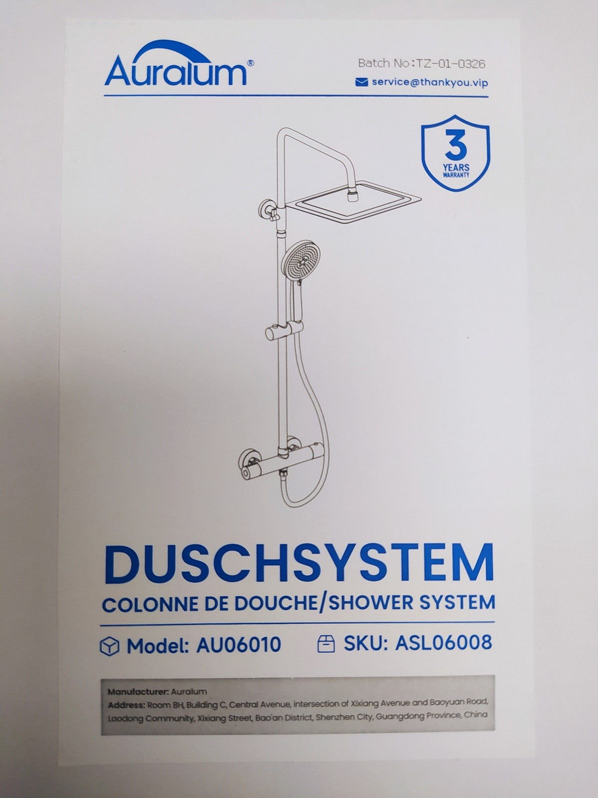 Auralum AU06010 Duschset mit Thermostat, 30x30 cm 5 Strahlarten Edelstahl I36839