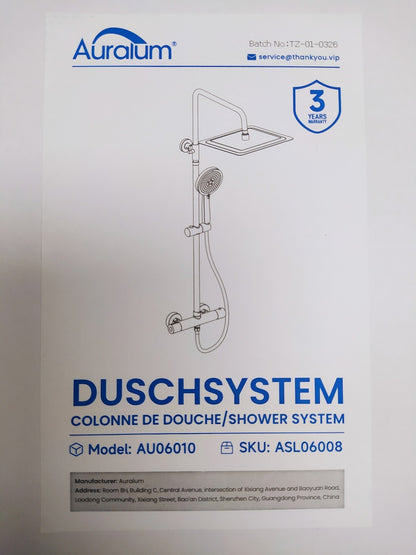 Auralum AU06010 Duschset mit Thermostat, 30x30 cm 5 Strahlarten Edelstahl I36839
