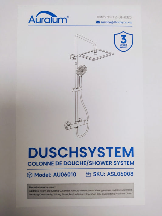 Auralum AU06010 Duschset mit Thermostat, 30x30 cm 5 Strahlarten Edelstahl I36839
