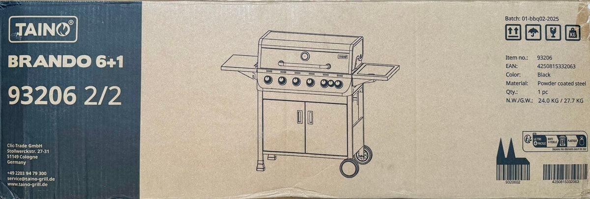 TAINO Brando 6+1 Gasgrill 93206, 6 Brenner Seitenkocher BBQ Grillwagen