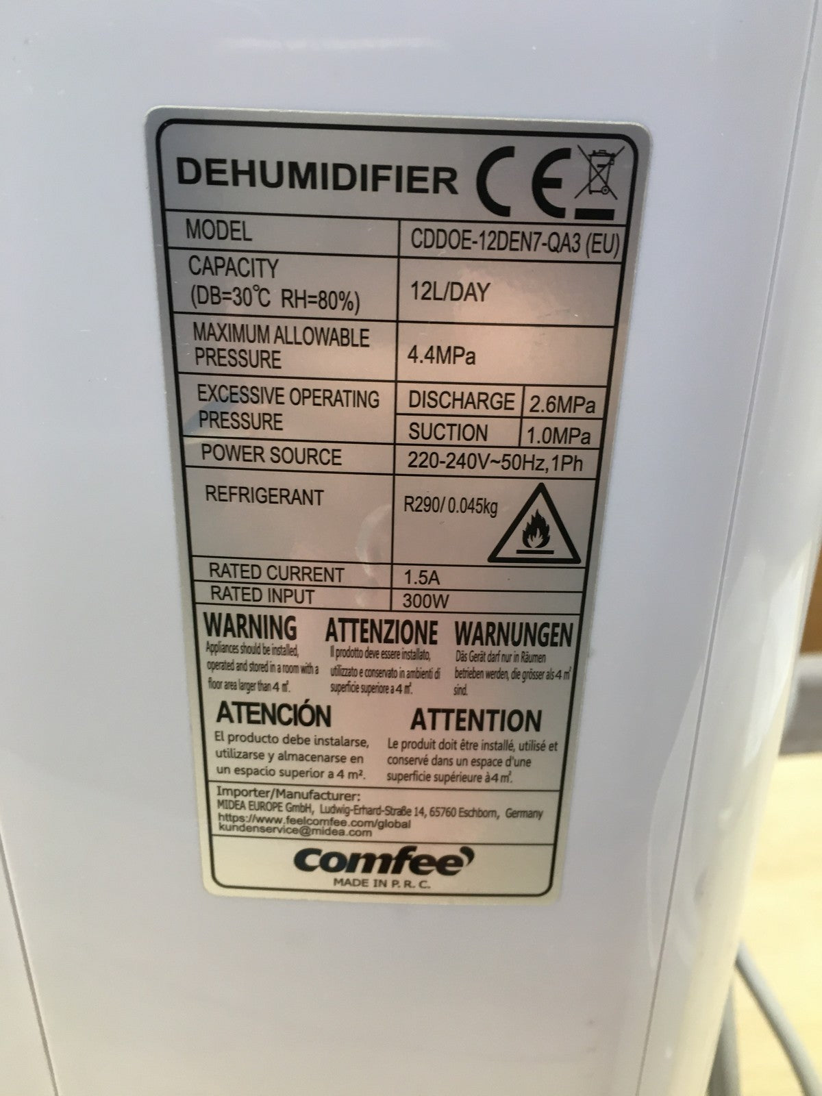COMFEE CDDOE-12DEN7-QA3(EU) Luftentfeuchter 12 Liter/Tag, I37047
