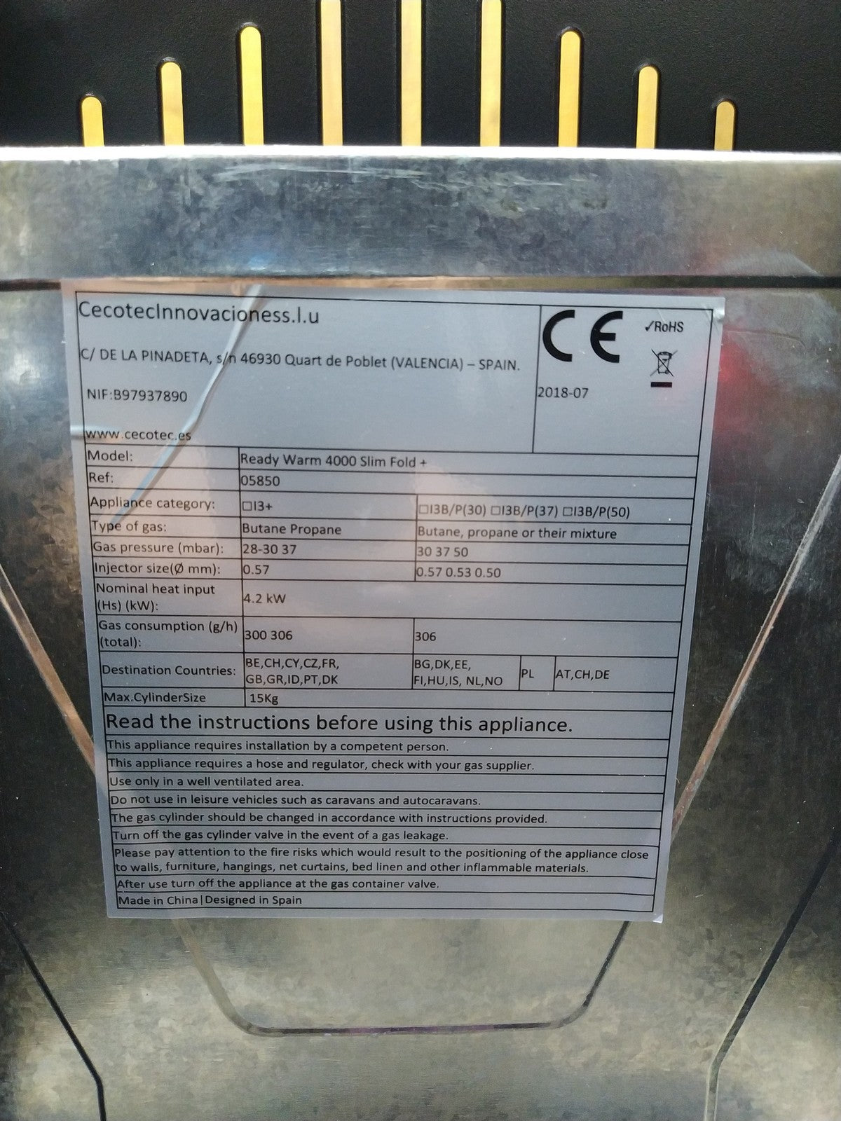 Cecotec 05850 Gasheizung ReadyWarm 4000 Slim Ford +,  4200 W, I35398