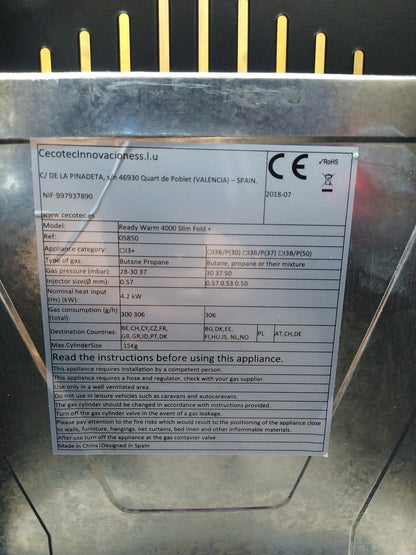 Cecotec 05850 Gasheizung ReadyWarm 4000 Slim Ford +,  4200 W, I35398