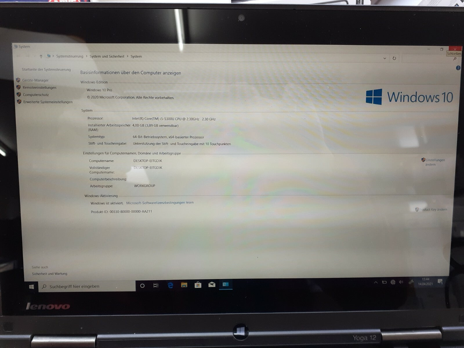 Lenovo ThinkPad Yoga 12 1920x1080 FHD IPS Touch i5-5300U 4GB RAM 256GB SSD Win10
