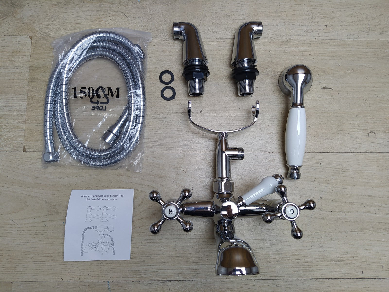 Funime Viktorianische Badewannenarmatur, 1/4-Drehung, mit Handbrause, I35547