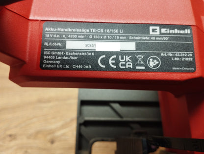 Einhell TE-CS 18/150 Li Akku-Handkreissäge SOLO (4331220), I39926