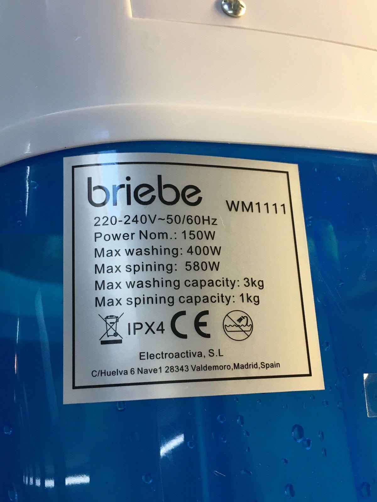 briebe WM1111 Camp Mini-Waschmaschine mit Schleude, bis 3 Kg, I36338