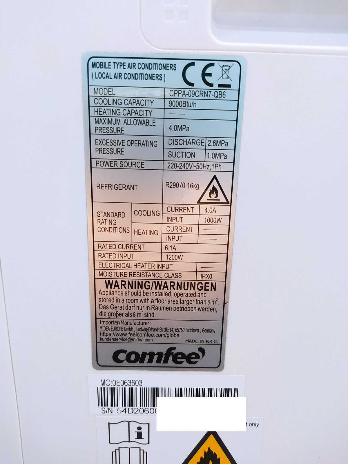 Comfee CPPA-09CRN7-QB6 Mobiles Klimagerät Breezy Cool Pro 2,6, EEK:A, 9.000 BTU