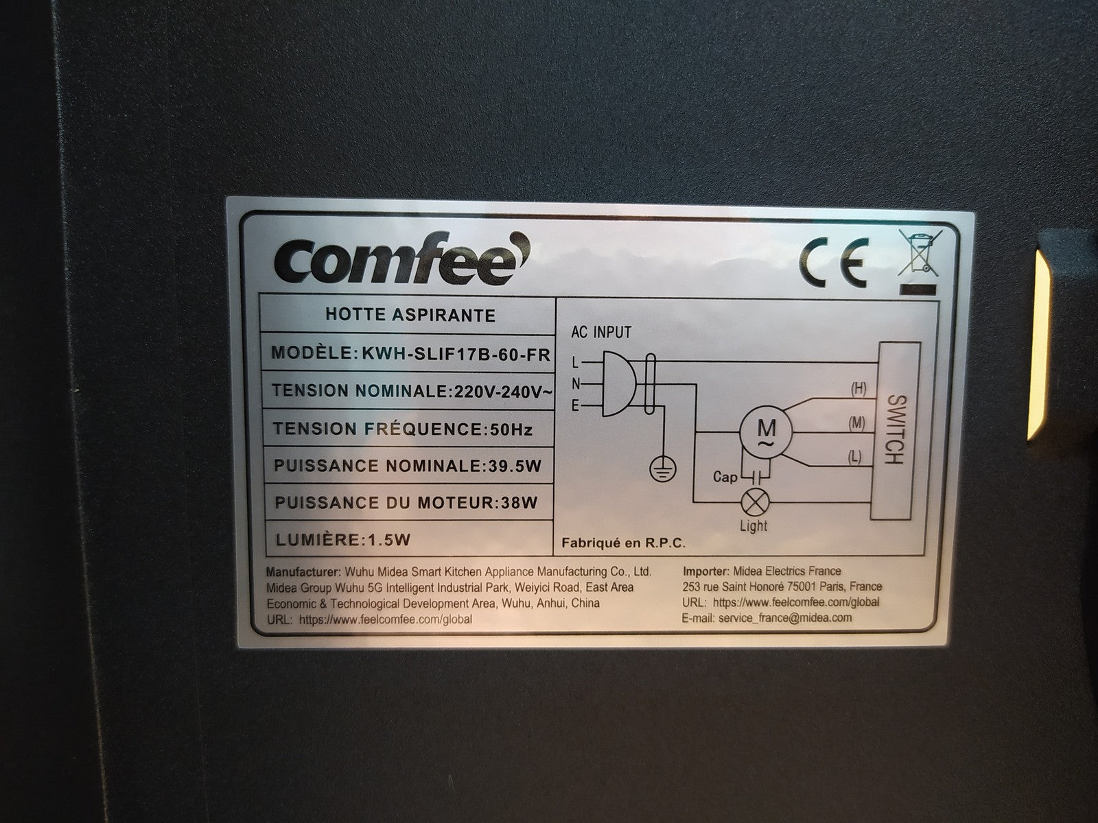COMFEE KWH-SLIF17B-60-FR Dunstabzugshaube 60 cm, I39326