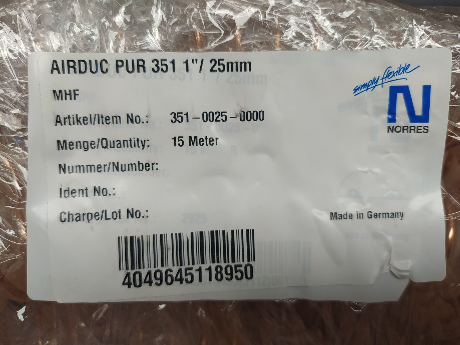 AIRDUC PUR 351 FOOD Absaugschlauch (lebensmittelgeeignet) 15m, 1"/25mm, I36820