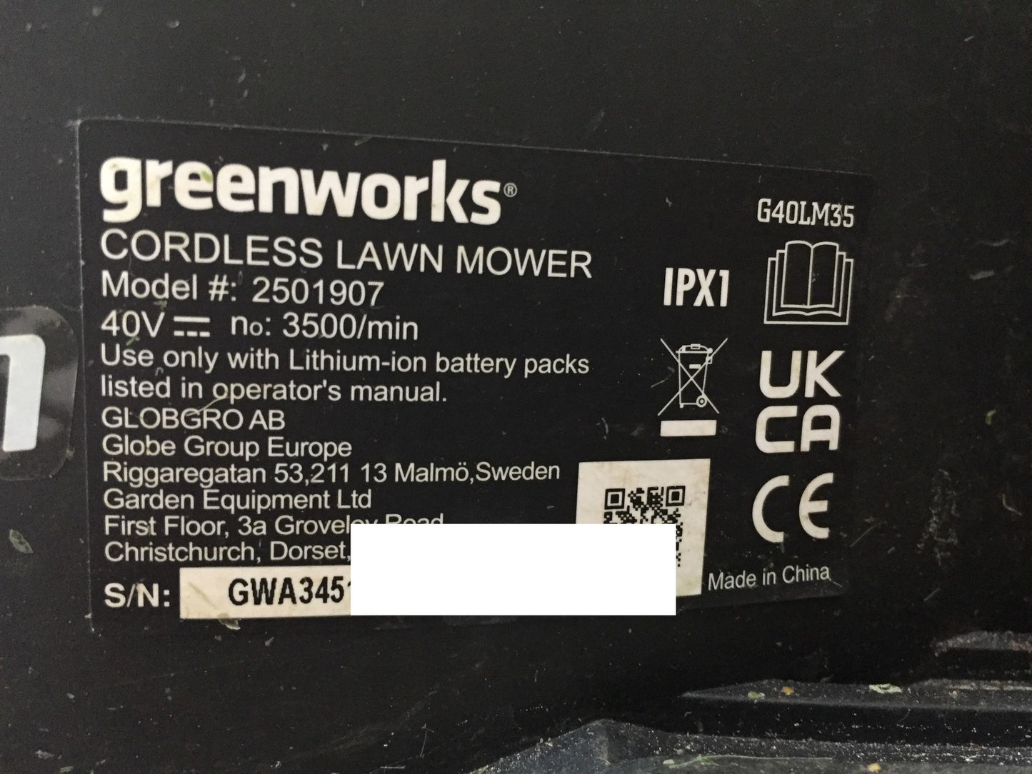 Greenworks 2501907 Akku-Rasenmäher G40LM35 35cm 40V 1x Akku I33135