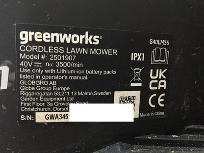 Greenworks 2501907 Akku-Rasenmäher G40LM35 35cm 40V 1x Akku I33135