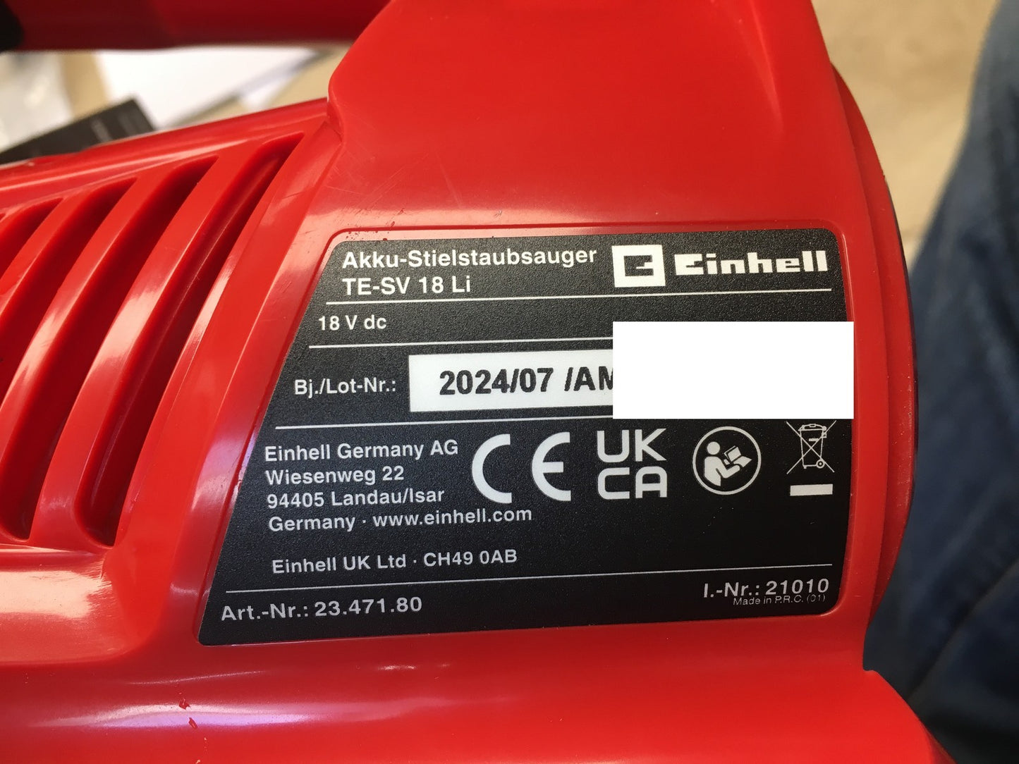 Einhell Akku-Stielstaubsauger TE-SV 18 Li Solo, 18V, I38176