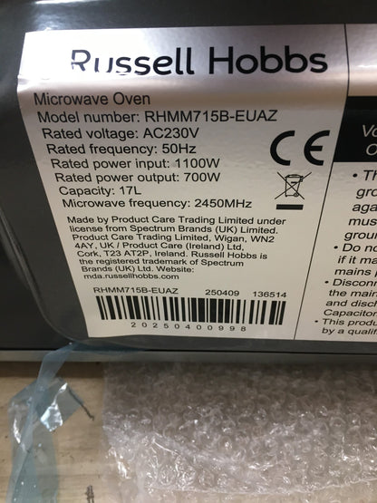 Russell Hobbs RHMM715B Mikrowelle, 17 L, 700W, Schwarz, I39398