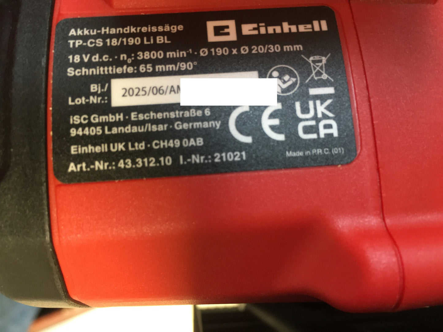 Einhell Akku-Handkreissäge TP-CS 18/190 Li BL Solo 18V, I38577