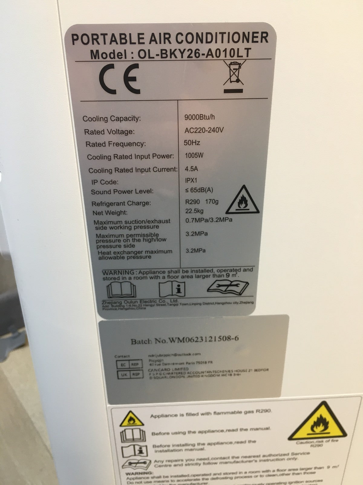 Maxesla OL-BKY26-A010LT mobiles Klimagerät 9000 BTU, I39375