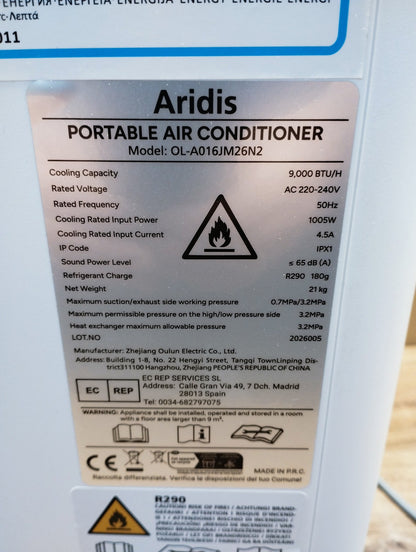 Aridis Mobile Klimaanlage OL-A016JM26N2 Klimagerät 9.000 BTU/h I39640