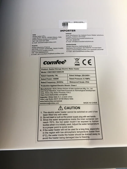 Comfee CWH15ED1380EUW Warmwasserspeicher 74L 1500W EEK:B, I40036