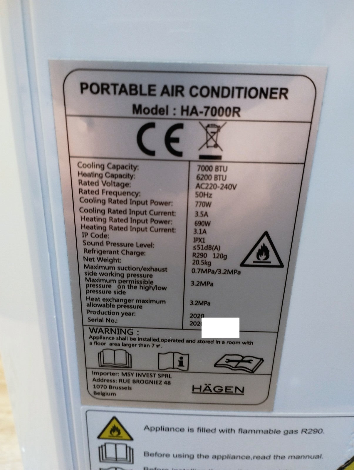 Hägen mobile Klimaanlage HA-7000R, 7000BTU, Klimagerät, I39674