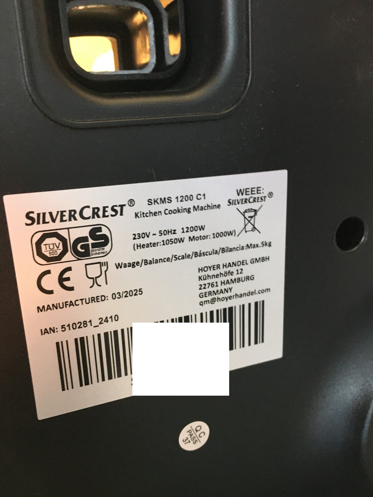 Silvercrest Monsieur Cuisine Smart Küchenmaschine SKMS 1200 C1, 1200 W, I37809
