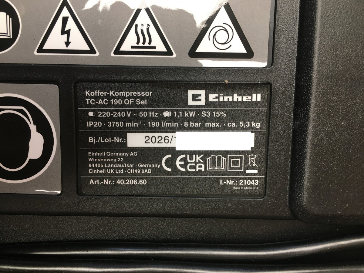 Einhell Kompressor TC-AC 190 OF Set (1100 W, 190 L/min Ansaugleistung), I40393
