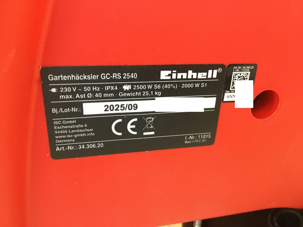 Einhell GC-RS 2540 Elektro-Häcksler Walzenhäcksler 2000W 3430620, I40910