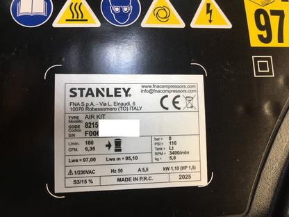 Stanley AirKit Kompressor 1100W 230V inkl. Reifenfüller und Pistole, I38344