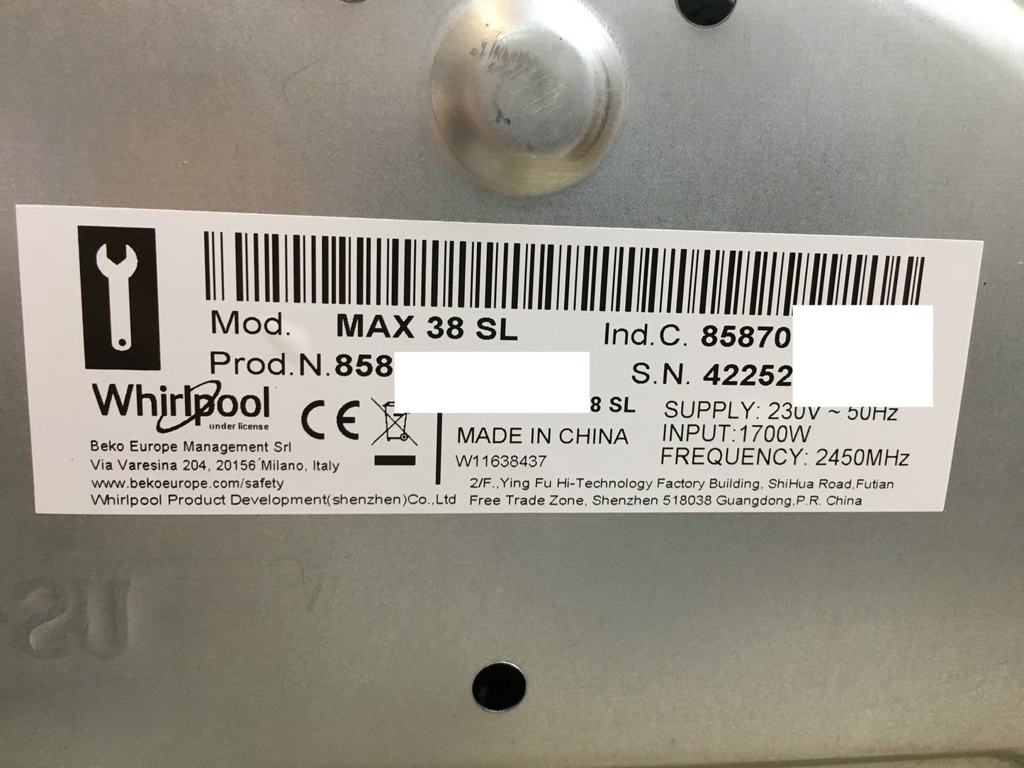Whirlpool MAX 38 SL Mikrowelle 13L 700W, I39508