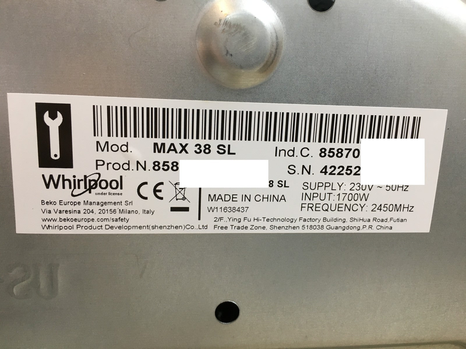 Whirlpool MAX 38 SL Mikrowelle 13L 700W, I39508