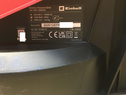 Einhell Elektro-Rasenmäher GC-EM 1000/32 (3400070), 1000W, 32 cm, I39996