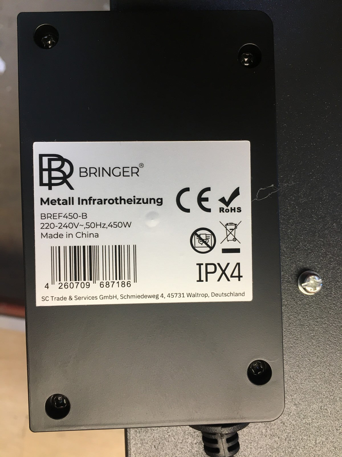 BR Bringer BREF450-B Infrarotheizung 450 W, mit Smart Thermostat, I38449