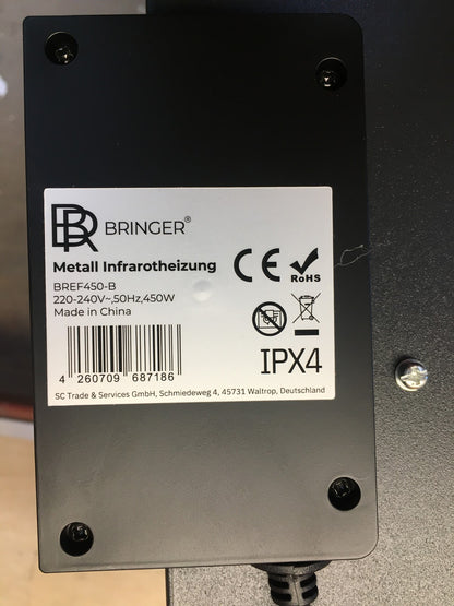 BR Bringer BREF450-B Infrarotheizung 450 W, mit Smart Thermostat, I38449
